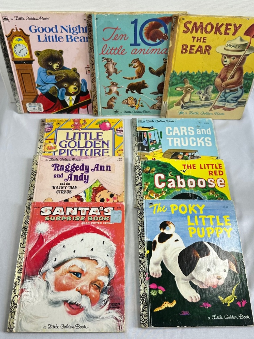 Vintage Golden Books Lot of 9, Well Loved, Measures 8x6.625 in.